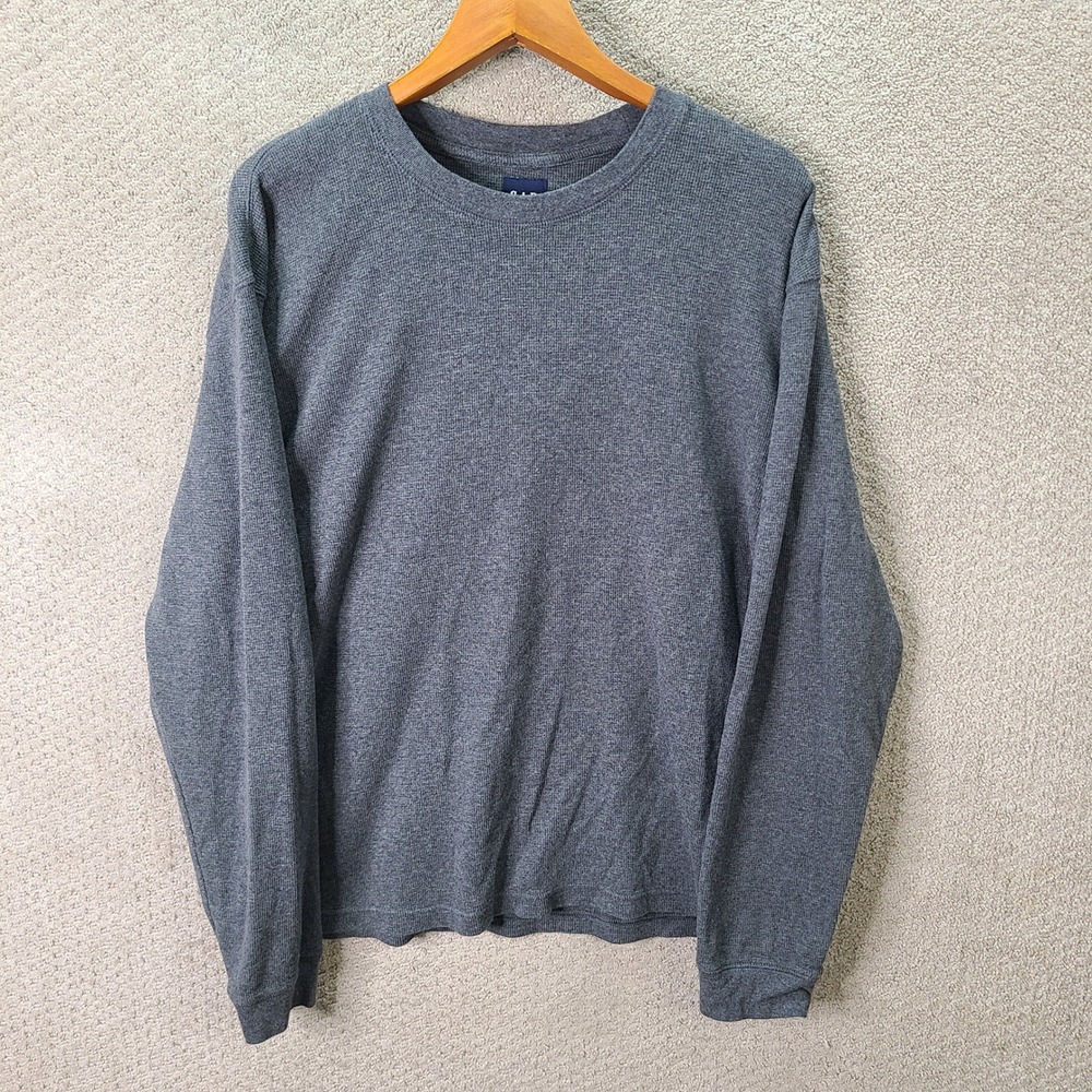 Gap Shirt Mens XL Gray Waffle Knit Cotton Blend Long Sleeve Crew Neck Casual